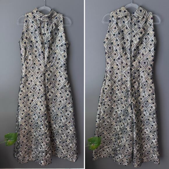 Vintage Malbe Jumpsuit Women’s Size 9/10 Gold Metallic Brocade Wide Leg 60s - Picture 6 of 16